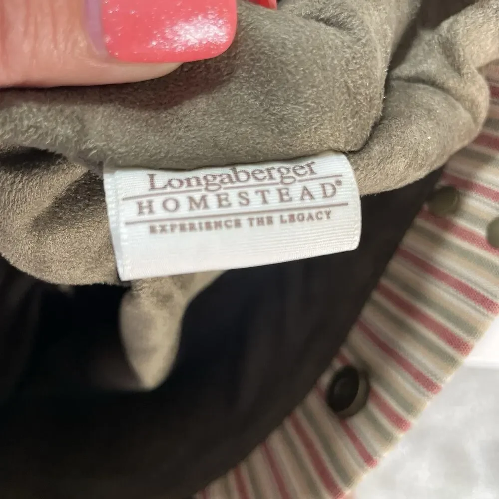 Vintage Longaberger Homestead Purse Maroon/Green Striped Mini Tote Bag